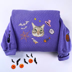 Custom Comfort Colors® Halloween Cat Portrait Sweatshirt - Embroidered Pet Photo with Fall Theme Sweater