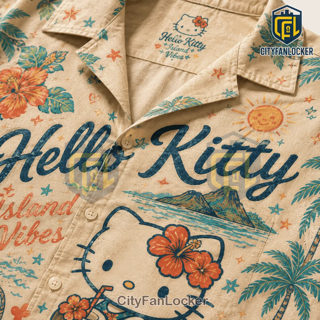 Hello Kitty Island Vibes Tropical Button Down Shirt 2026