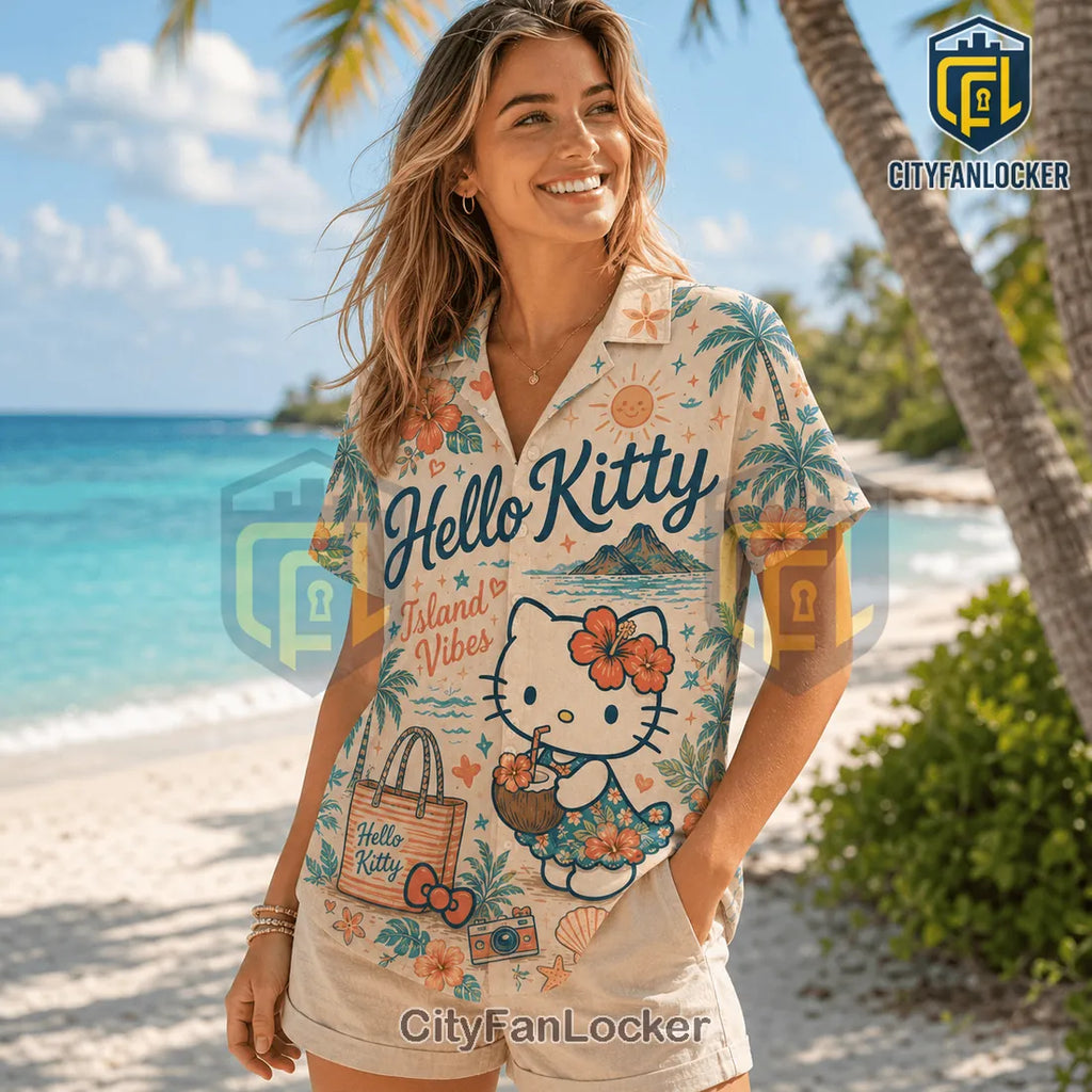 Hello Kitty Island Vibes Tropical Button Down Shirt 2026