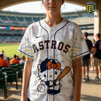 Hello Kitty x Houston Astros White Button Down Baseball Jersey