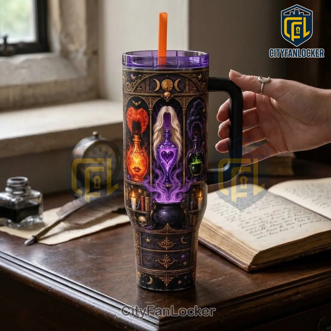 Hocus Pocus Halloween Cauldron 40Oz Handle Tumbler