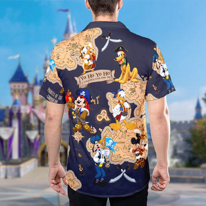 Pirates of The Caribbean 3D All Over Printed Hawaiian Shirt, Mickey Mouse Pirate Cruise Aloha Shirt, YoHo Summer Vacation Button Up