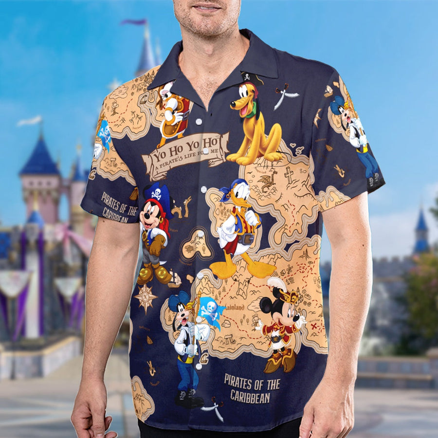 Pirates of The Caribbean 3D All Over Printed Hawaiian Shirt, Mickey Mouse Pirate Cruise Aloha Shirt, YoHo Summer Vacation Button Up