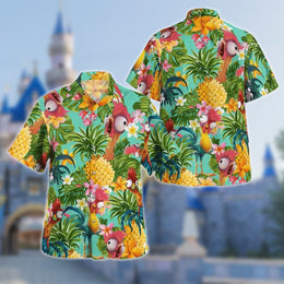 Hei Hei Pineapple Tropical Hawaiian Shirt, Moana Summer Hawaii Shirt, Cartoon Character Summer Holiday Button Up, Summer Vibe Unisex Shirt