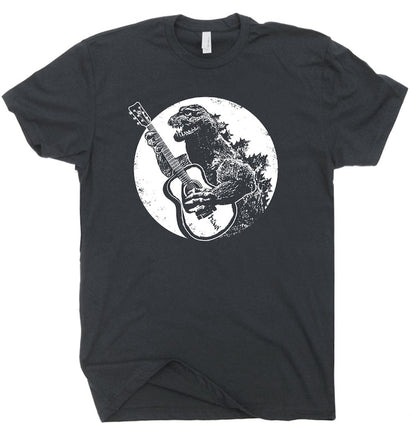 Guitar T Shirt Funny Vintage Guitar Shirt Dinosaur Playing Guitar Cool 90s Graphic Tee Acoustic Electric Bass Player For Men Women Rock Band