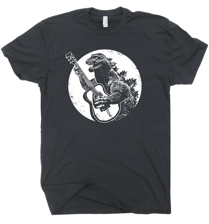 Guitar T Shirt Funny Vintage Guitar Shirt Dinosaur Playing Guitar Cool 90s Graphic Tee Acoustic Electric Bass Player For Men Women Rock Band
