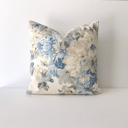 Blue and gray antique floral decorative pillow cover, double sided, cover only