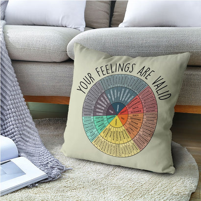 Your feelings are valid pillow, Wheel Of Emotions Throw Pillow Case, Psychologist Polyester Square Pillow Cases Gifts