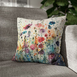 Square Wildflowers Throw Pillow Floral Accent Pillow | Cottagecore Home Décor