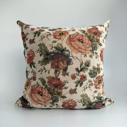 Floral cream pillow cover, vintage rose woven cushion, throw pillow case, living room decor