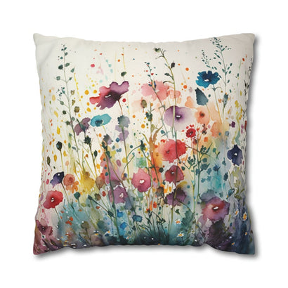 Square Wildflowers Throw Pillow Floral Accent Pillow | Cottagecore Home Décor