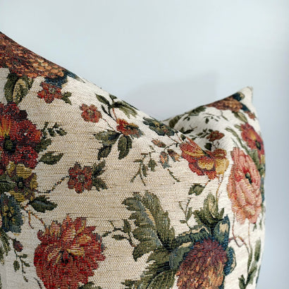 Floral cream pillow cover, vintage rose woven cushion, throw pillow case, living room decor