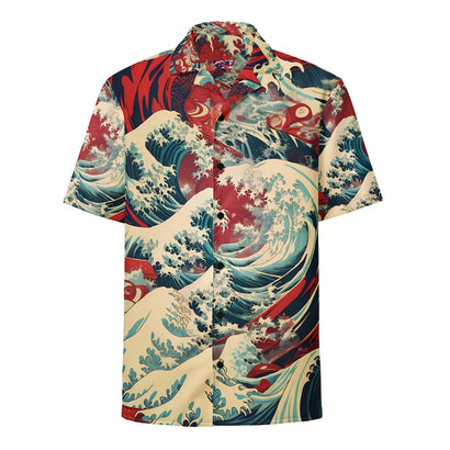 Premium Lightweight Button-Up Shirt "Red Horizon" - Waves Exclusive Drop Collection