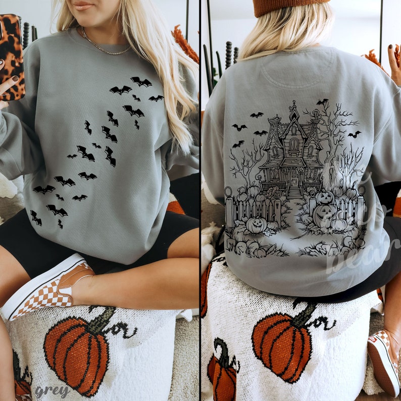 Halloween Sweatshirt Halloween Party Bats  Spooky Season Pullover Vintage Halloween Sweater Trendy