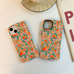 Orange Floral Phone 15/7/12/13 Mini Case iPhone 15 1411 Pro XR XS SE Case iPhone 14 13 12 11 Pro Max Case 15 Plus Case iPhone Cover
