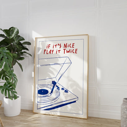 Music Wall Art Play It Twice Record Player Poster Retro Groovy Print Gift Music Lover Home Vintage Exhibition French Poster