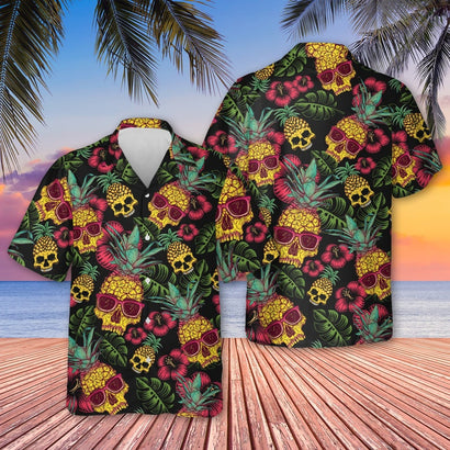 Pineapple Skull Black Hawaiian Shirt, Summer Skull Hawaiian Shirt, Hawaiian Shirt For Men