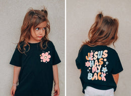 Jesus Has My Back Kids Shirt, Retro Religious Boho Kids Gifts, Floral Church Youth Shirt, Christian Graphic Tee, Jesus Natural Infant