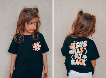 Jesus Has My Back Kids Shirt, Retro Religious Boho Kids Gifts, Floral Church Youth Shirt, Christian Graphic Tee, Jesus Natural Infant
