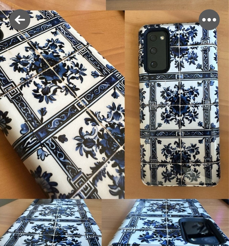 Phone Tough Case in Azulejo Porcelain Blue Tile Mediterranean Design (available for latest iPhone models, Google Pixel, Samsung Galaxy)