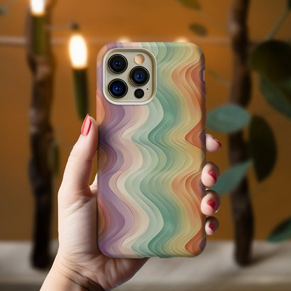 Wavy Phone Case Colorful iPhone Case Gradient Hippie Phone Case Retro Colorful Swirl Abstract iPhone Case 15 14 13 12 11 X XR XS Color Waves