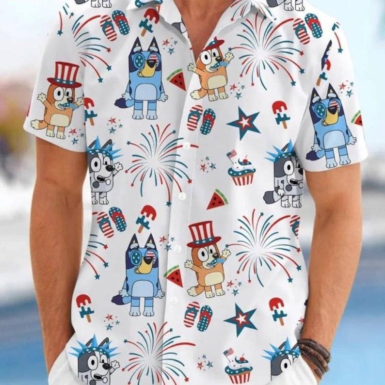 Bluey 4Th Of July Hawaiian Shirt Bluey Patriotic Shirt, Red White Bluey Fourth of July Shirt, Independence Day Shirt, Bluey 4th of July