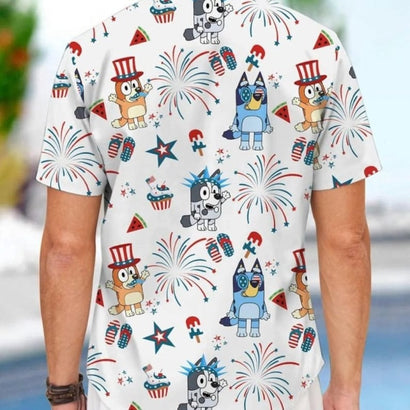 Bluey 4Th Of July Hawaiian Shirt Bluey Patriotic Shirt, Red White Bluey Fourth of July Shirt, Independence Day Shirt, Bluey 4th of July