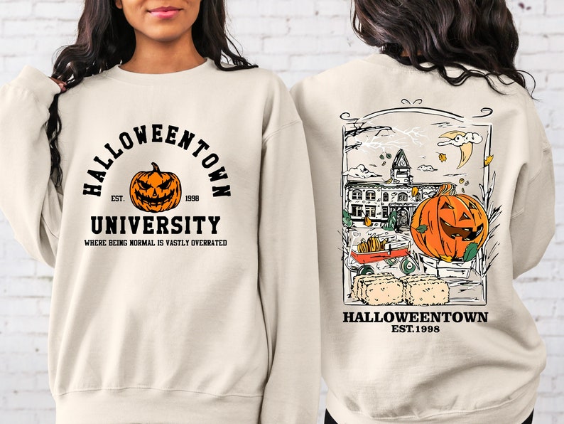 Halloweentown Est 1998 Back and Front Sweatshirt, Retro Halloween Town Crewneck Sweater Halloweentown University Halloween Fall Shirt