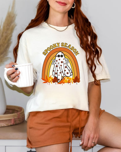 Halloween Shirt, Spooky Season Shirt, Cute Ghost Shirt, Fall Rainbow Shirt, Autumn Shirt, Halloween Women's Shirt