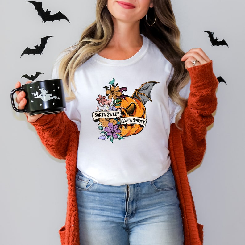 Halloween Wildflower Shirt, Halloween Pumpkin Shirt, Halloween Women's Shirt