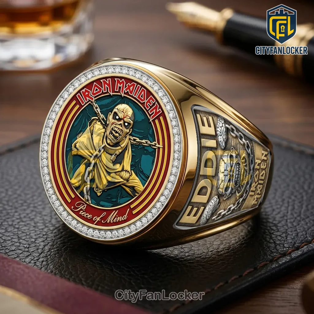 Iron Maiden Piece of Mind Gold Engraved Ring - Var