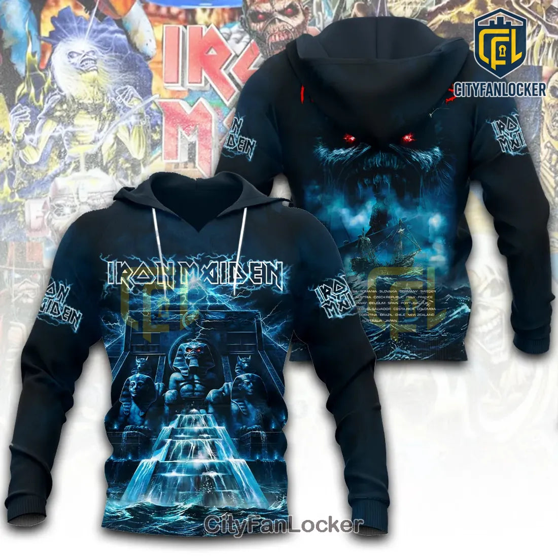 Iron Maiden Tour 2026 Powerslave Eddie Pullover Hoodie
