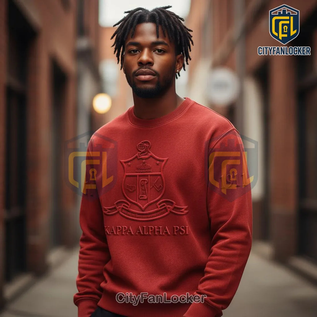 Kappa Alpha Psi 1911 Embossed Crest Heritage Red Crewneck Sweatshirt