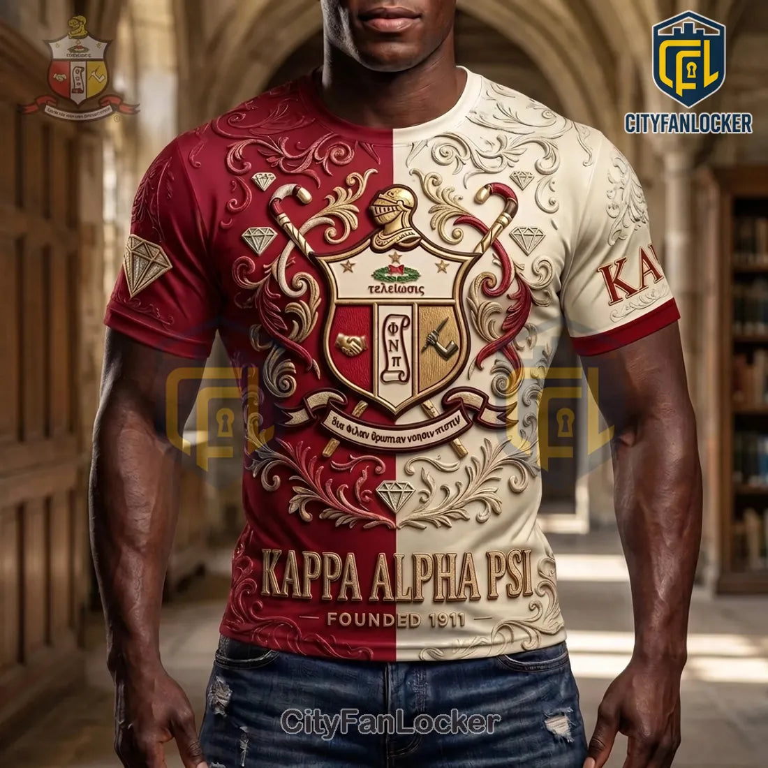 Kappa Alpha Psi Crest Premium Crimson Cream T-Shirt
