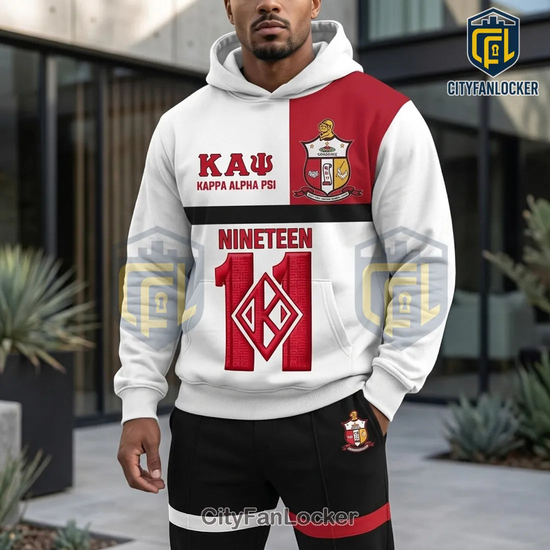 Kappa Alpha Psi Fraternity Crimson White Embroidered Logo Hooded Jogger Set