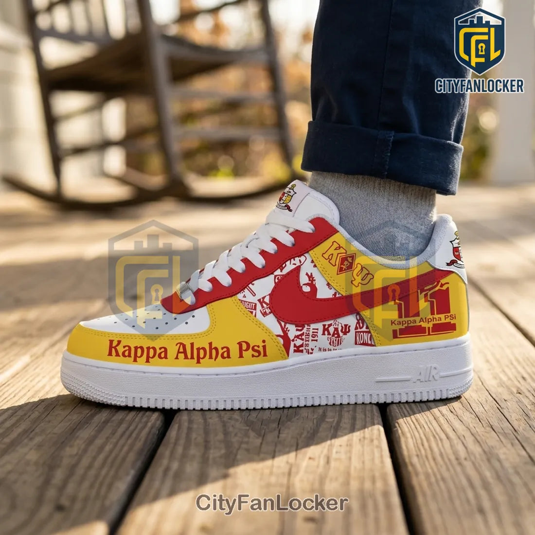 Kappa Alpha Psi Fraternity Red and Gold Custom Air Force 1 Low Top Sneakers