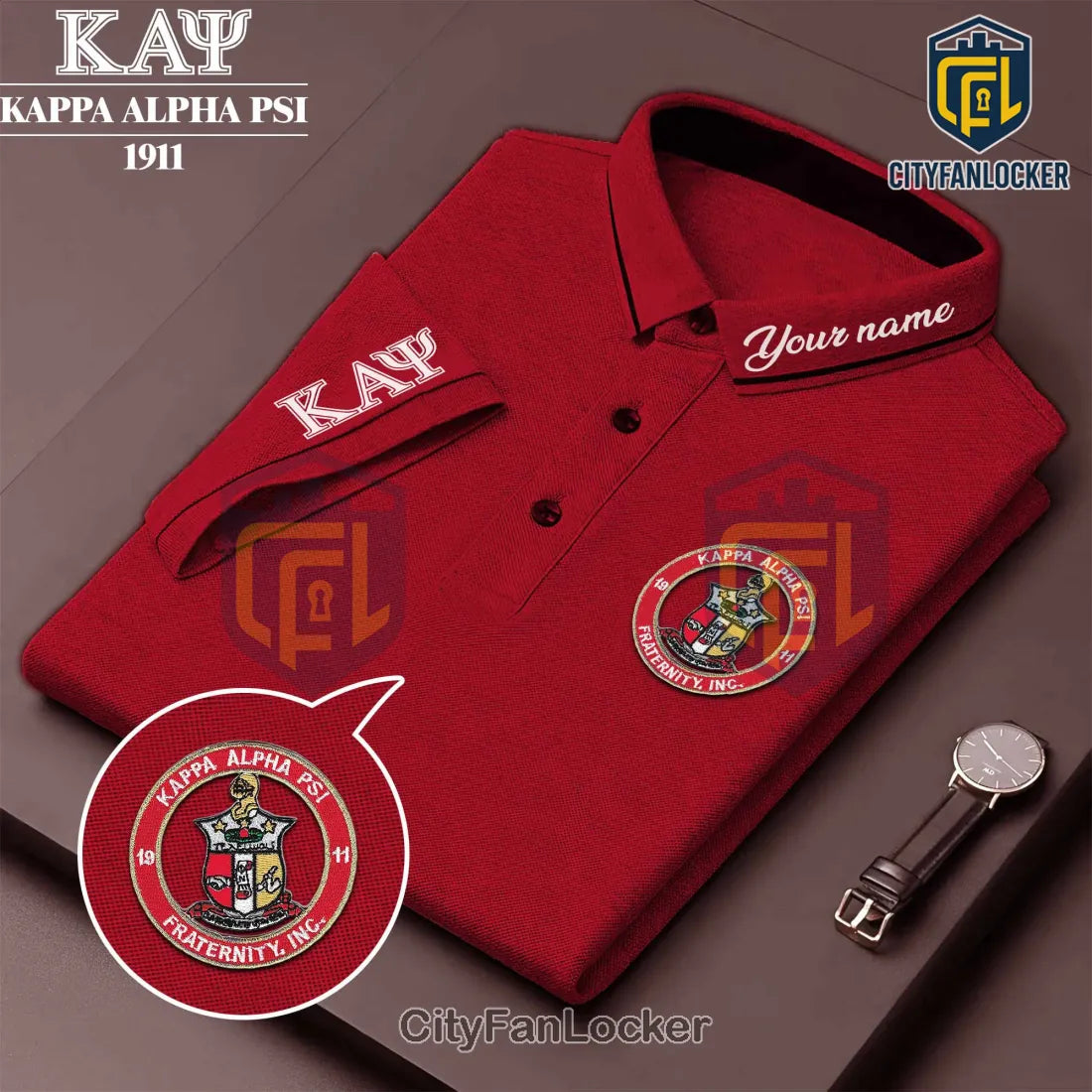 Kappa Alpha Psi Fraternity Red Embroidered Logo Polo Shirt