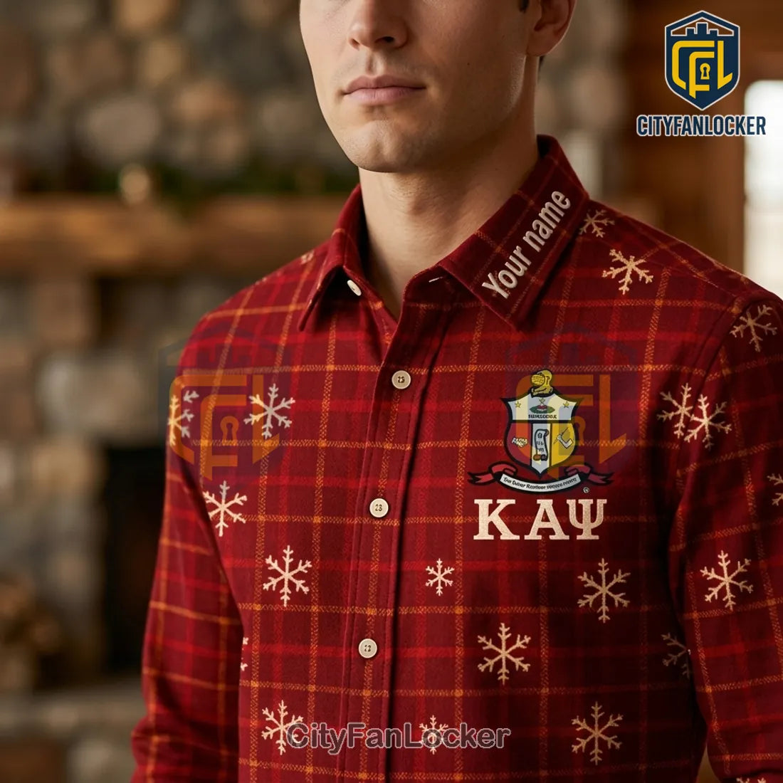 Kappa Alpha Psi Fraternity Red Plaid Snowflake Polo Shirt