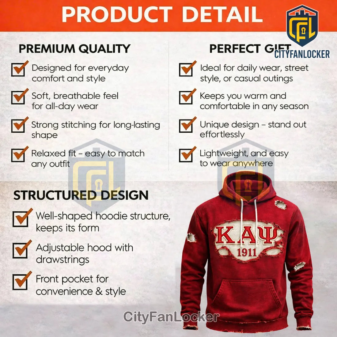 Kappa Alpha Psi Fraternity Vintage Distressed Hoodie