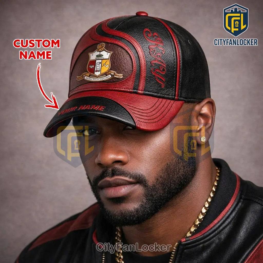 Kappa Alpha Psi Personalized 3D Emblem Red Black Leather Baseball Cap
