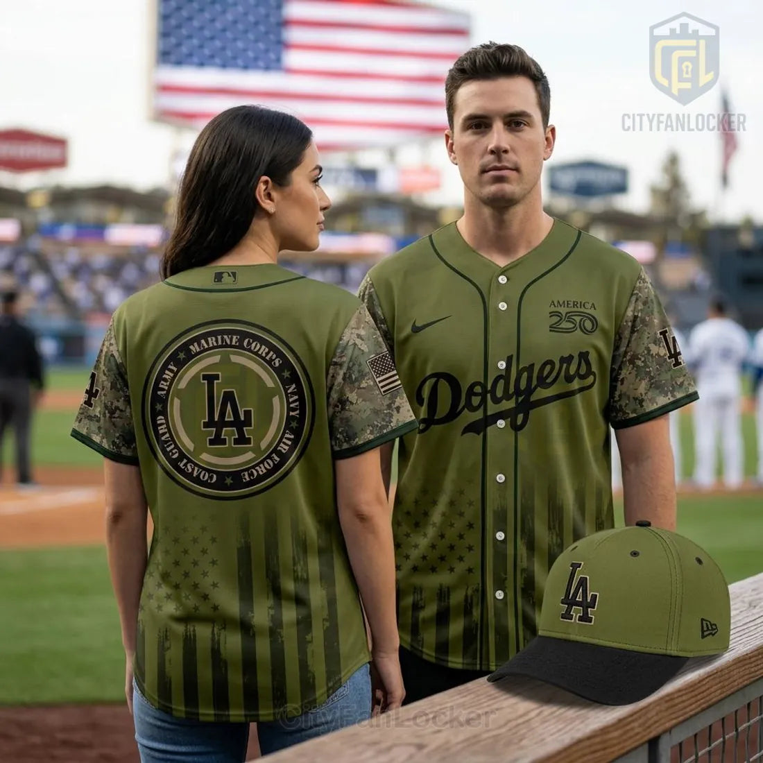LA Dodgers Military Appreciation America 250 Camo Baseball Jersey
