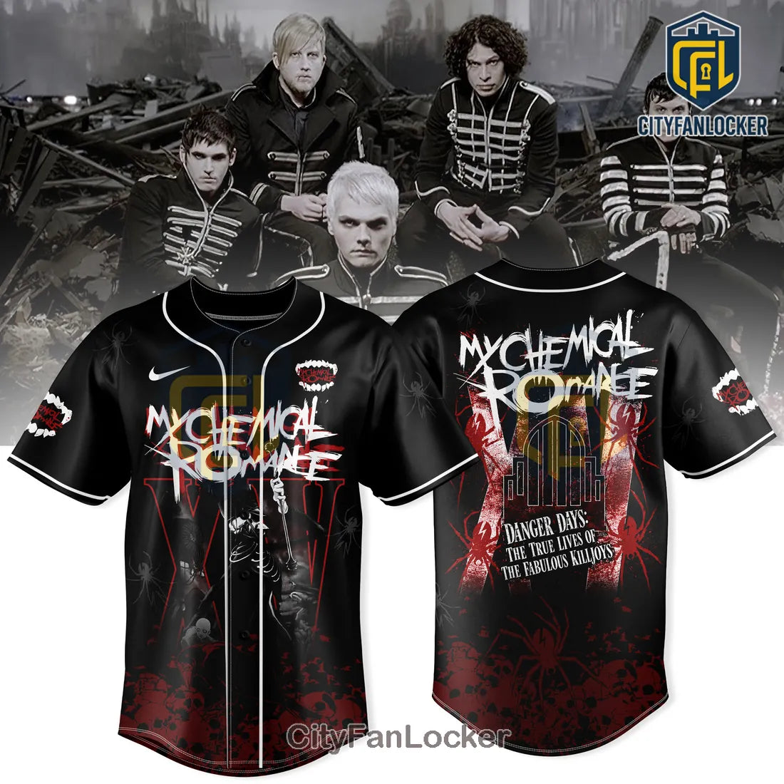 MCR Danger Days Killjoys Limited Edition Spider Skull Baseball Jersey