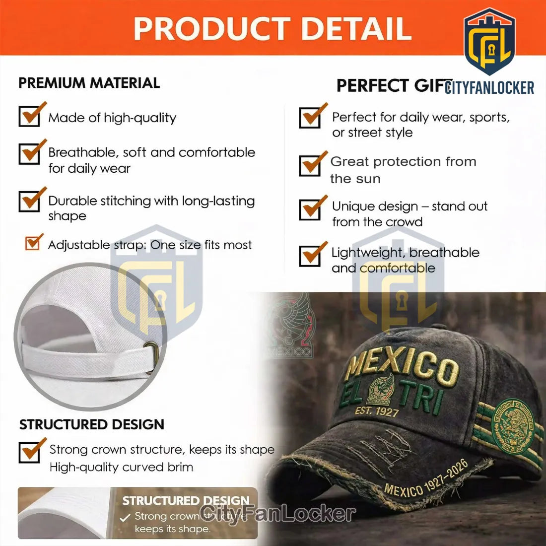 Mexico El Tri 1927-2026 Centenary Vintage Embroidered Distressed Baseball Cap