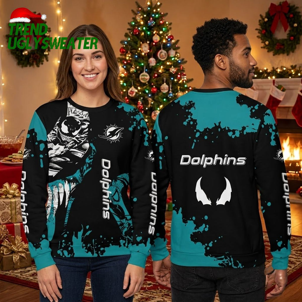 Miami Dolphins Venom Graphic Ugly Christmas Sweater