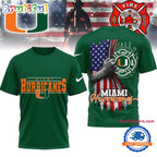 Miami Hurricanes 2025 NCAA Firefighter American Flag 3D Shirt
