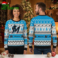 Miami Marlins Logo Snowflake Reindeer Pattern Ugly Christmas Sweater