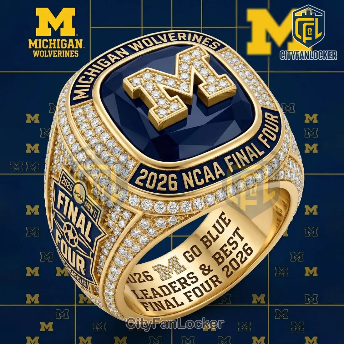 Michigan Wolverines 2026 NCAA Final Four Gold Diamond Commemorative Ring