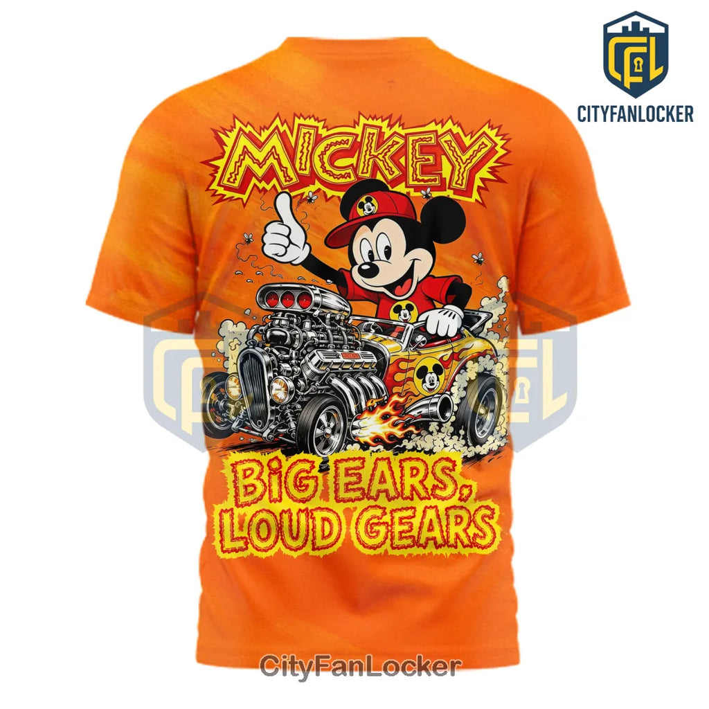 Mickey Mouse Big Ears Loud Gears Hot Rod Orange Shirt