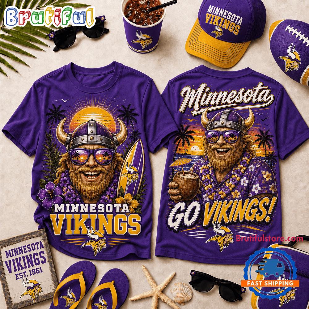 Minnesota Vikings 2026 NFL Summer Tropical New Design 3D Shirt