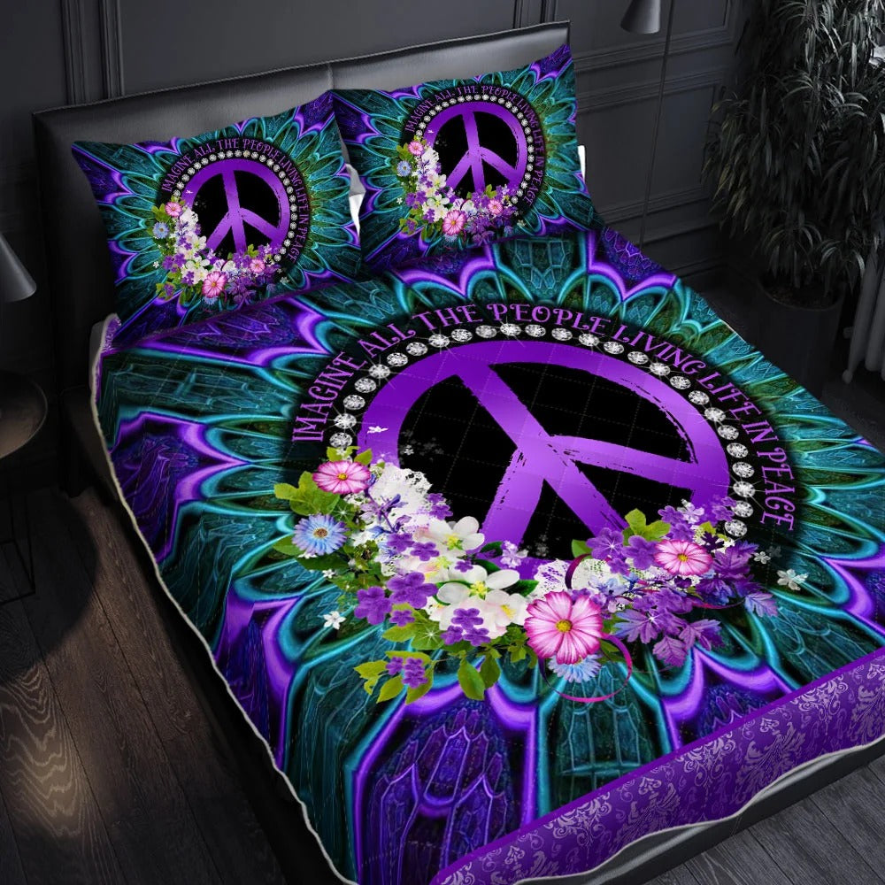 Hippie Quilt Bedding Set - Freedom Energy Quilted Design